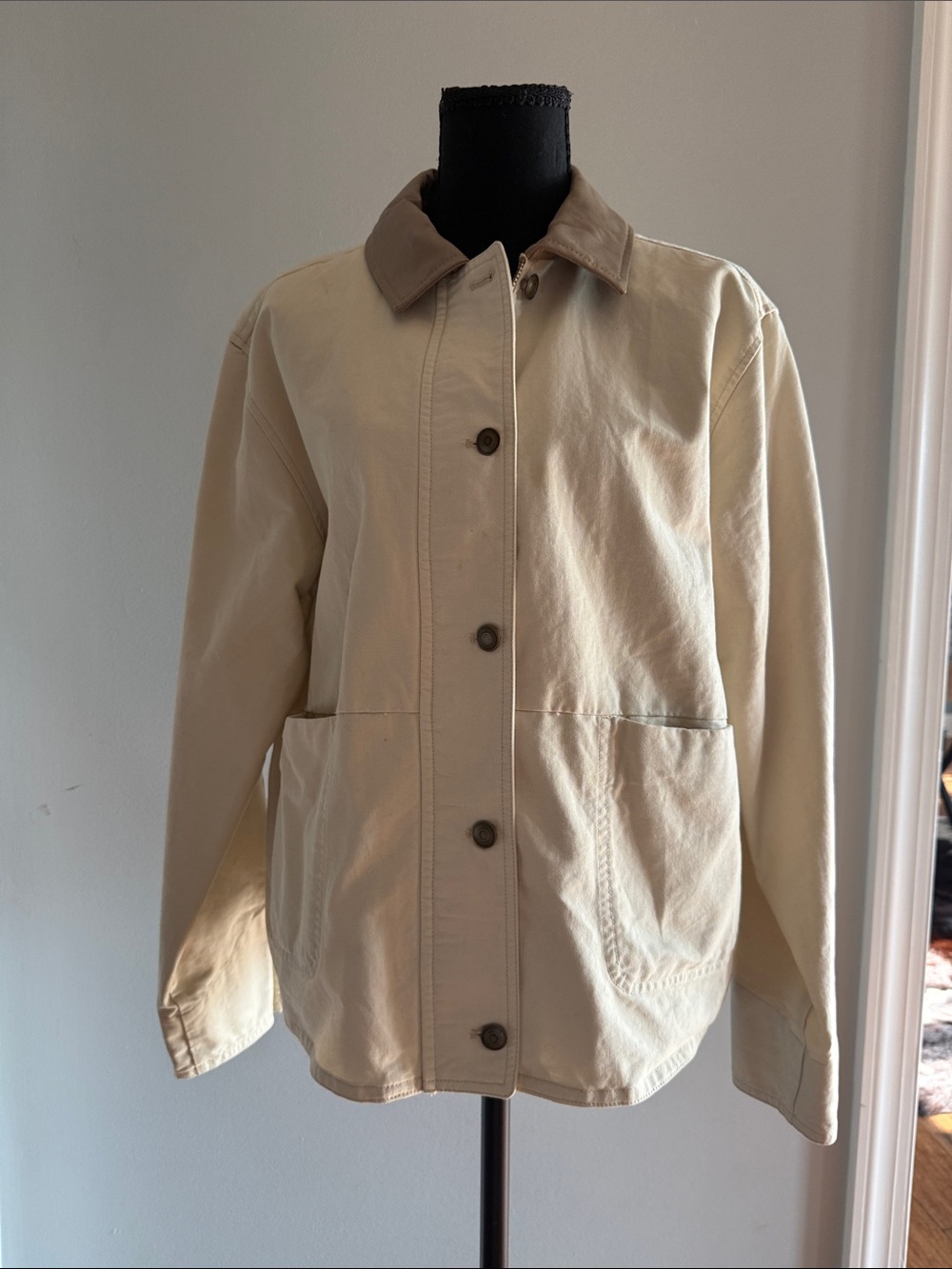 Thread & Supply Beige Utility Jacket with Brown Collar